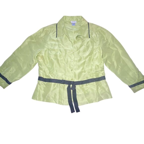 Betu Lime Green Silk Shirt Polka Dot Accents Size 12 Party Celebration *READ* - Picture 1 of 7